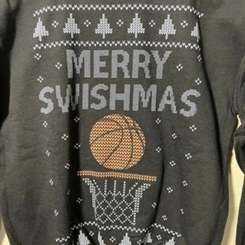 Merry Swishmas Basketball Ugly Christmas Sweater Youth M Black Holiday Crewneck‎
